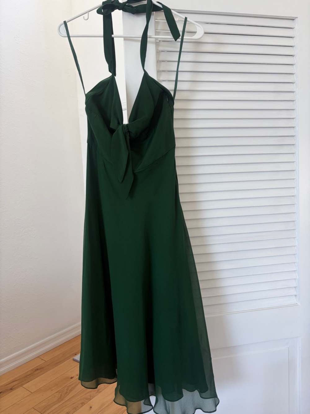 Miguelina Forest Green Halter Tie-Front Midi Dress